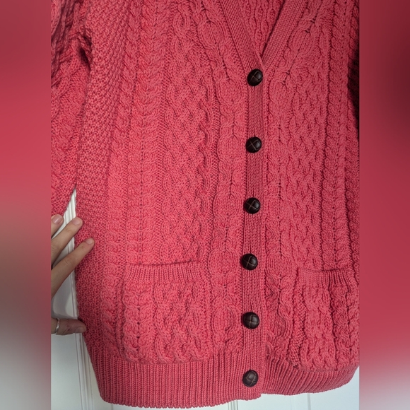 Aran Crafts Pink Cable Knit Cardigan Sweater - Picture 3 of 7